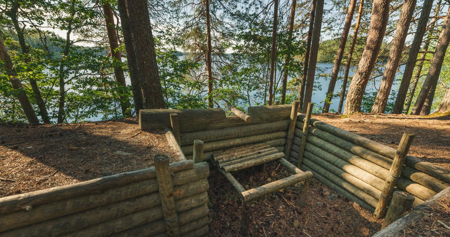 Restored wartime trench and machine gun emplacement.