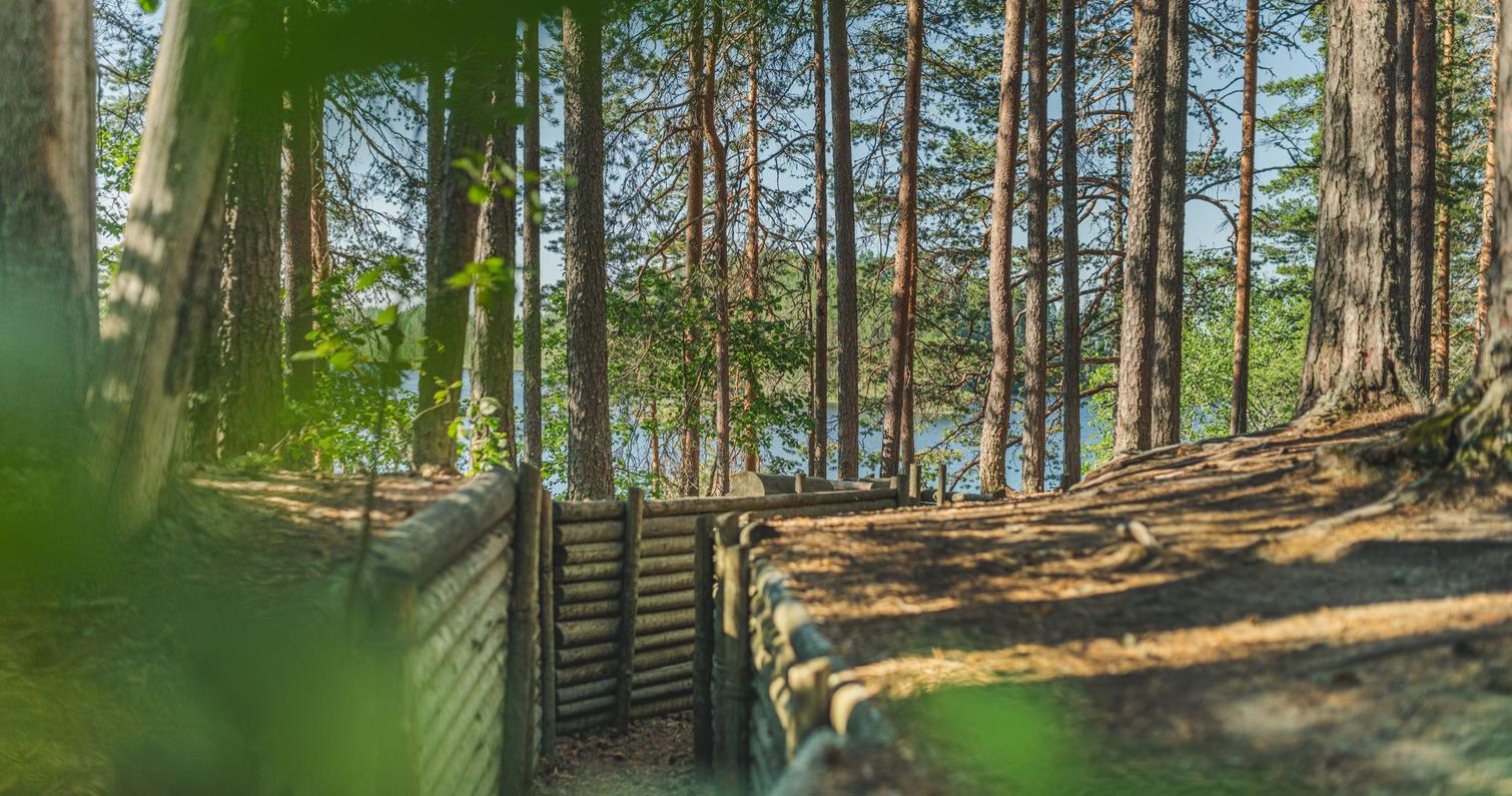 Restored wartime trenches.